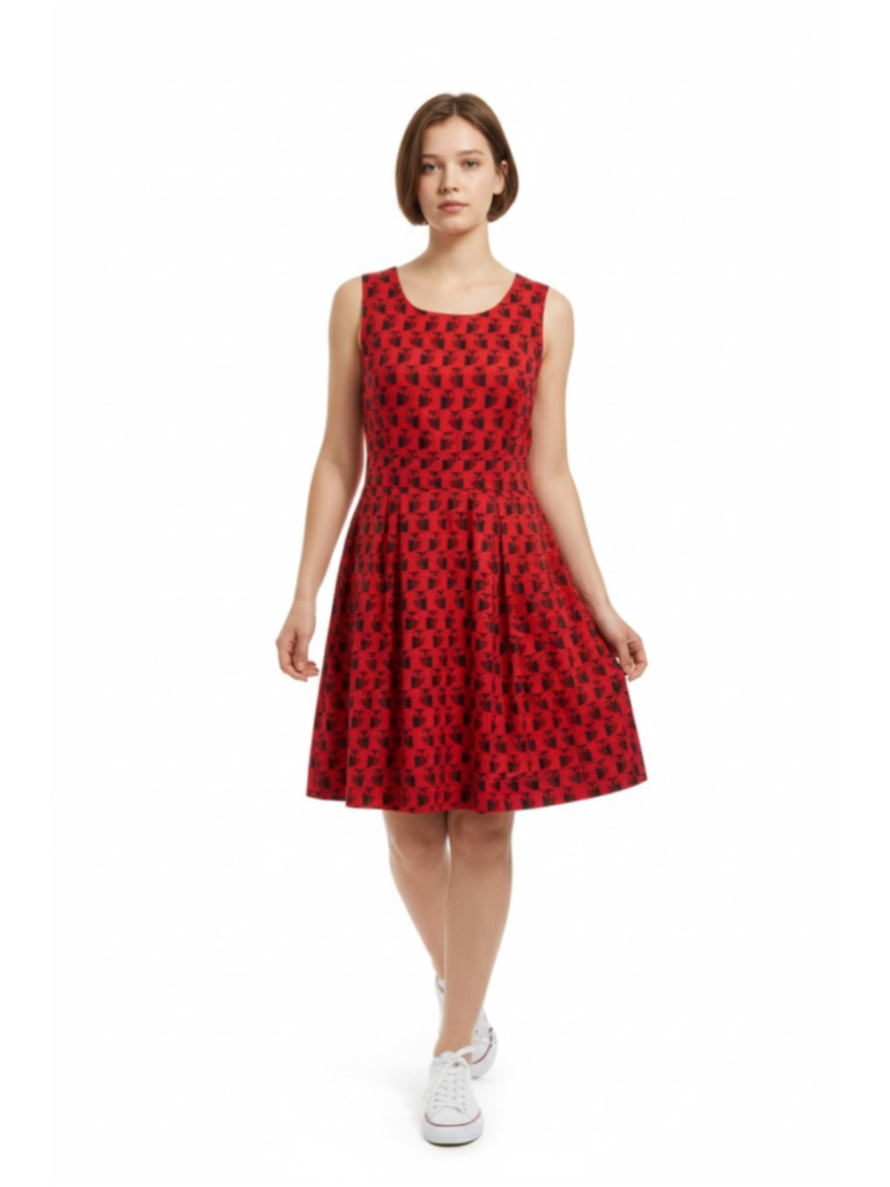 Orla Kiely Owl Print Red and Black Sleeveless Mini Dress Size 10
